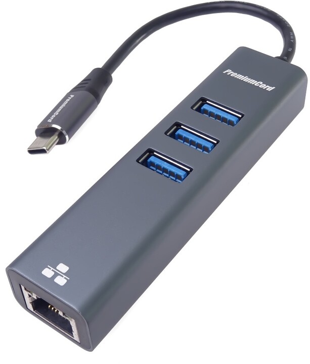 PremiumCord Adapter USB-C na Gigabit 10/100/1000Mbps + 3x USB3.0 konektor_1915675684