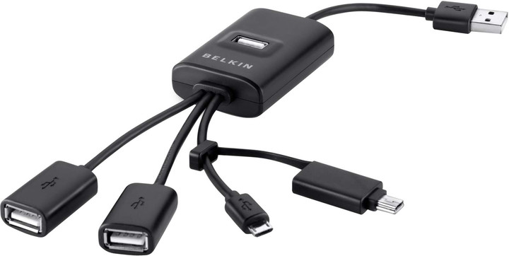Belkin USB HUB 2.0 4-port Travel Calamari, černá_1902895173