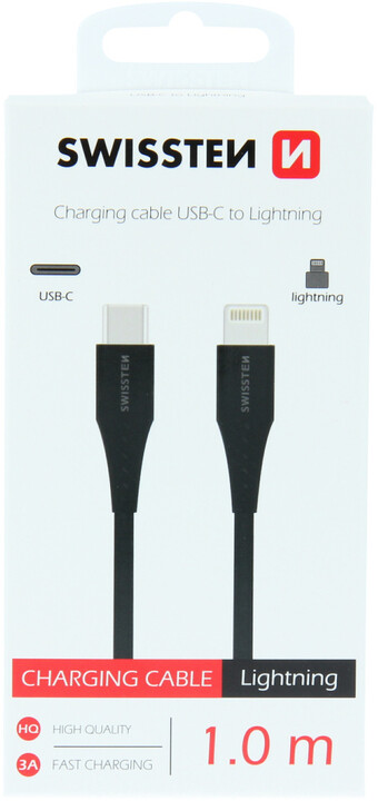 SWISSTEN nabíjecí kabel USB-C - Lightning, M/M, 1m, černá_2068052235
