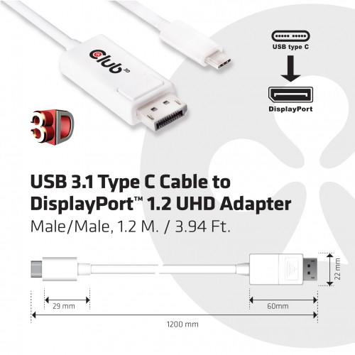 Club3D USB 3.1 TYPE C na DisplayPort 1.2, 1.2m_1982459370
