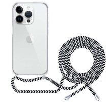 Spello by Epico zadní kryt se šňůrkou Crossbody pro iPhone 15 Plus, transparentní / černobílá šňůrka 81210101000007