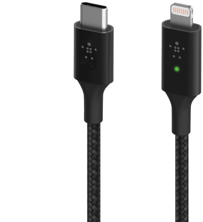 Belkin kabel USB-C - Lightning, M/M, MFi, Smart LED, opletený, 1.2m, černá_645575081