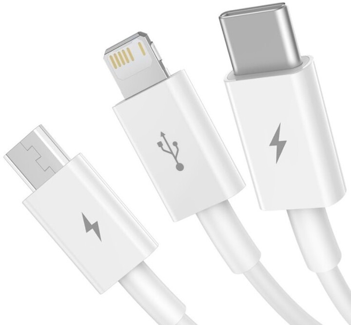 BASEUS kabel Superior 3v1, USB-A - USB-C/micro USB/Lightning, nabíjecí, 1.5m, bílá_894615665