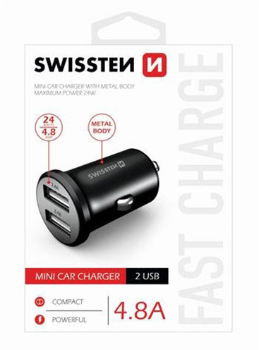 SWISSTEN CL adaptér 2x USB 4,8A Metal, černá_1709921843