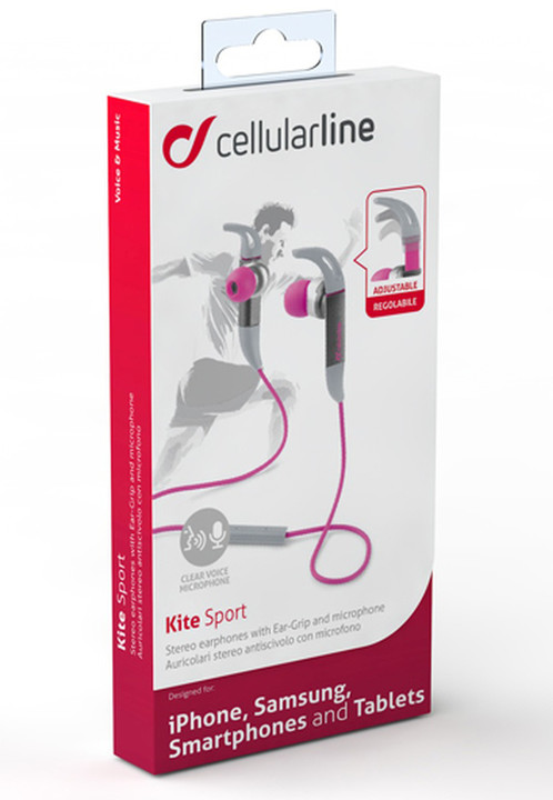 CellularLine Kite Sport sportovní sluchátka s mikrofonem, růžová_1669730030