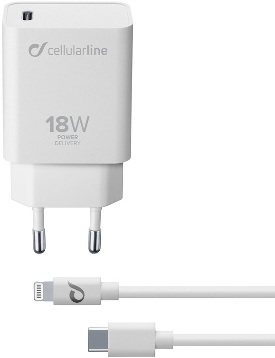 CellularLine nabíječka s USB-C a Lightning, Power Delivery, 18 W, MFI certifikace, bílá_1441662141