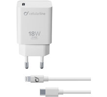 CellularLine nabíječka s USB-C a Lightning, Power Delivery, 18 W, MFI certifikace, bílá_1441662141