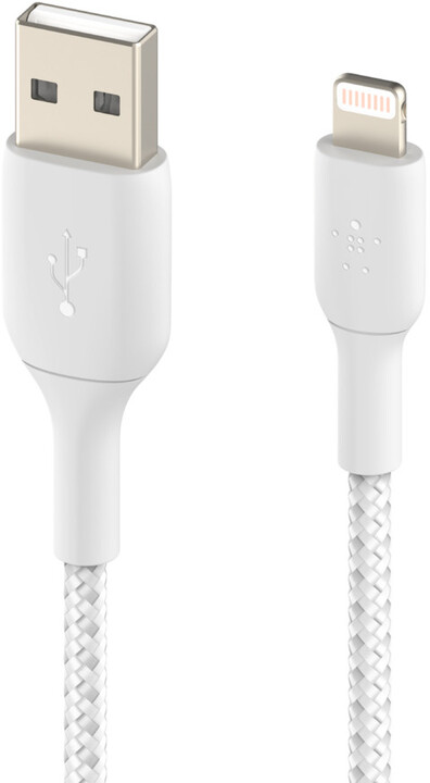Belkin kabel USB-A - Lightning, M/M, MFi, opletený, 15cm, bílá