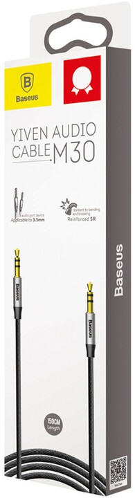 BASEUS kabel audio Yiven Series, Jack 3.5mm, M/M, 1.5m, stříbrná/černá