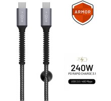 FIXED odolný nabíjecí a datový kabel Armor USB-C - USB-C, 1.2m, USB 2.0, PD 240W, šedá_1838520711