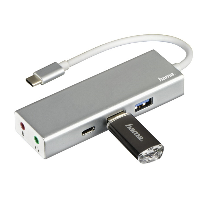 Hama HUB USB-C 3.1 Gen 1 - 2xUSB-A, USB-C, 3.5mm audio, stříbrná_56395063