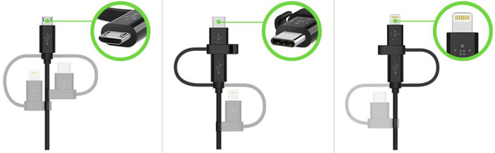 Belkin kabel USB-A / microUSB s adaptérem na Lightning a USB-C_300496485