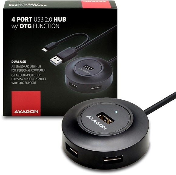 AXAGON HUE-X6GB 4x USB2.0 hub 80cm cable + micro USB OTG BLACK