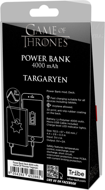 Tribe Game Of Thrones House Targaryen 4000mAh Power Bank - Černá_1145527638