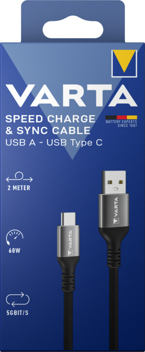 VARTA kabel USB-A - USB-C, 60W, 2m, černá_690123880