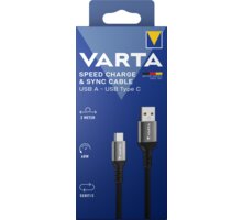 VARTA kabel USB-A - USB-C, 60W, 2m, černá 57935101111