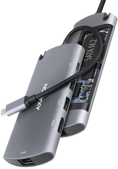 AXAGON HMC-6M2, USB 3.2 Gen 1 hub, 2x USB-A, HDMI, RJ-45 GLAN, SATA M.2, PD 100W, kabel USB-C 18cm_613031269
