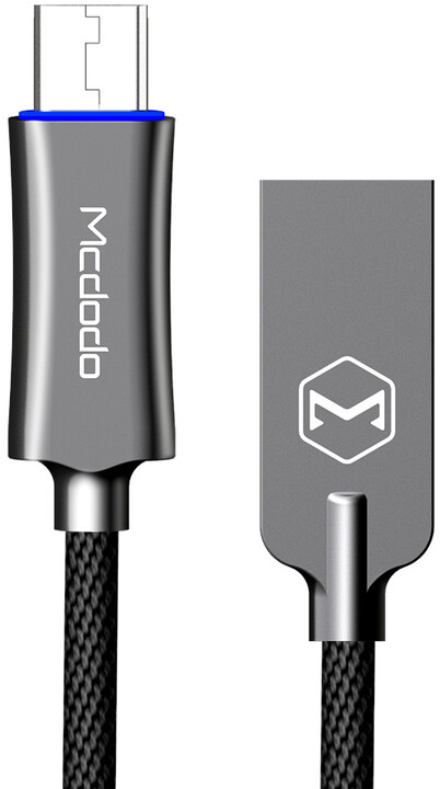 Mcdodo Knight rychlonabíjecí datový kabel microUSB s inteligentním vypnutím napájení, 1m, šedá_964589885