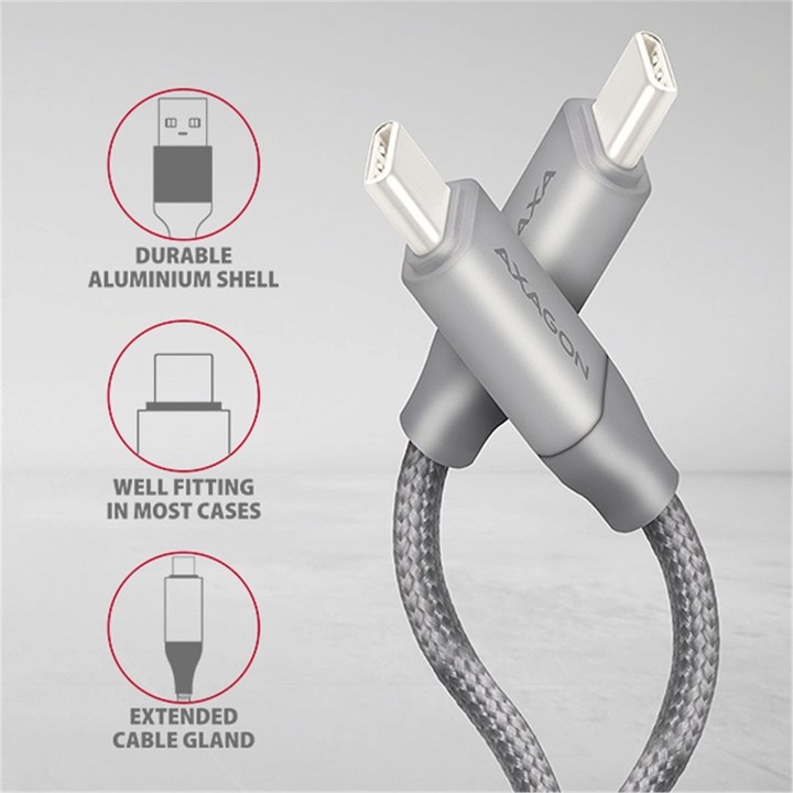 AXAGON PD 100W kabel USB-C - USB-C 3.2 Gen 2, 1m, 5A, oplet, šedý_1735307345