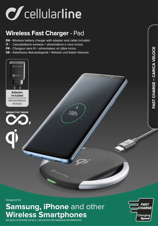 CellularLine Wireless Fast Charger + Fast Charge adaptér 10W, černá_996134390