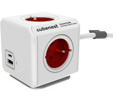 Cubenest PowerCube Extended prodlužovací přívod 1,5m, 4 zásuvky + USB A+C PD 20 W, červená_1671973625