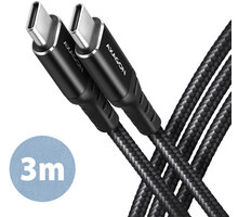 AXAGON kabel USB-C - USB-C, USB 2.0, PD 60W 3A, ALU, opletený, 3m, černá BUCM-CM30AB