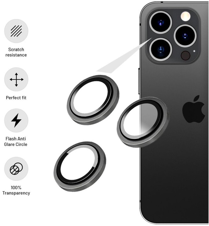 FIXED ochranná skla čoček fotoaparátů pro Apple iPhone 13 Pro/13 Pro Max, sřtíbrná_1333359223