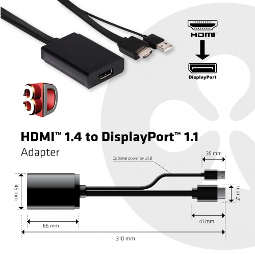 Club3D HDMI 1.4 na DisplayPort 1.1, podpora UHD, 31cm_1756430986