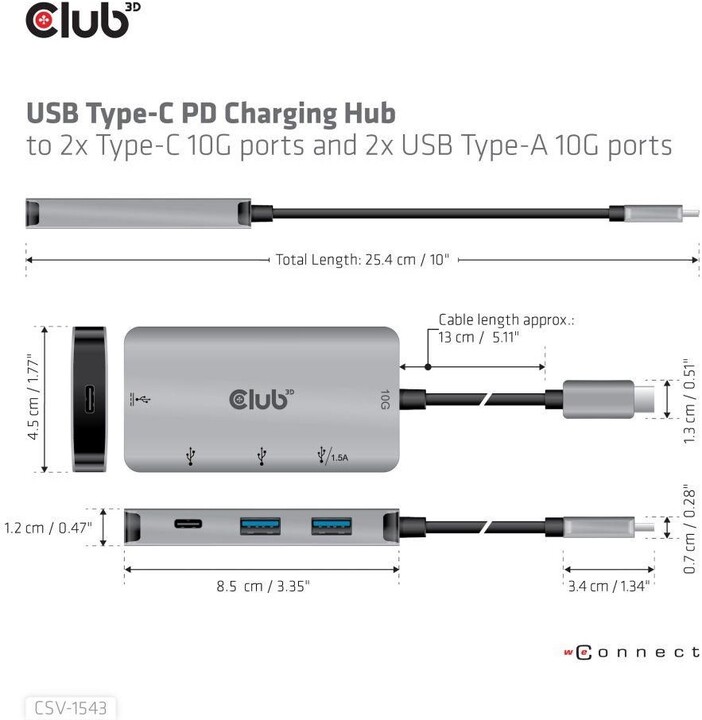 Club3D HUB USB-C PD, 2x USB-C, 2xUSB-A_797228685