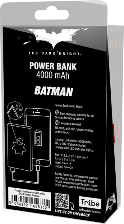 Tribe DC Movie Batman 4000mAh Power Bank - Černá_204978771