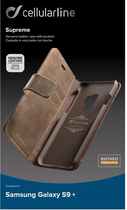 CellularLine prémiové kožené pouzdro typu kniha Supreme pro Samsung Galaxy S9 Plus, hnědé_1805456811