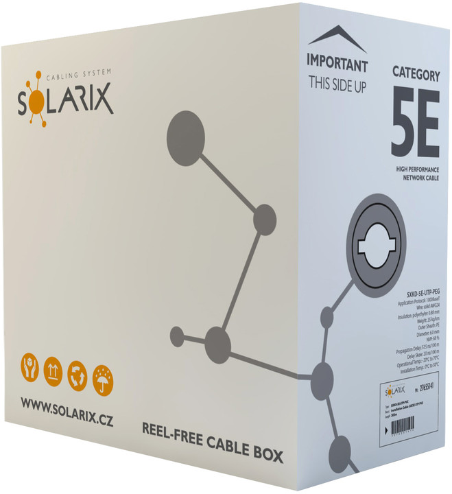 Solarix instalační kabel CAT5E UTP PE F venkovní GELOVÝ 305m/box SXKD-5E-UTP-PEG_273191163