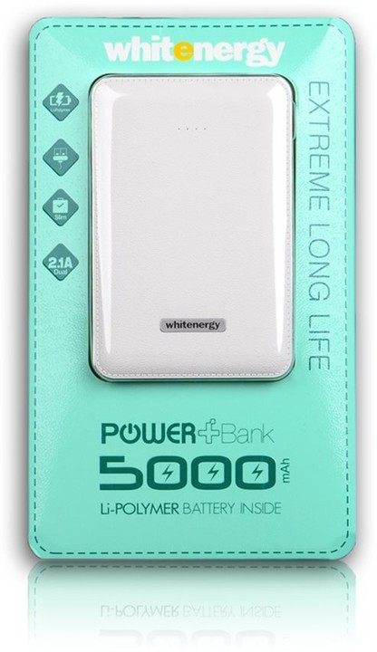 Whitenergy Power Bank 5000mAh 2.1A Polymer, bílá_1248626025