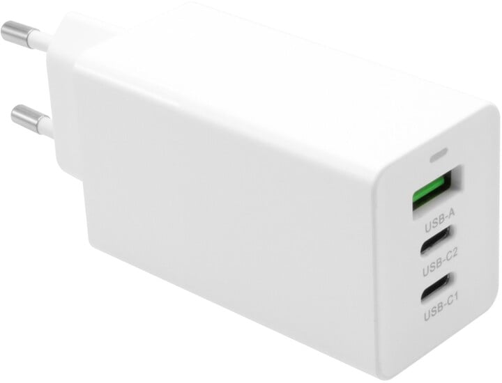 FIXED síťová GaN nabíječka s 2xUSB-C a USB výstupem, podpora PD, 65W, bílá_201579621
