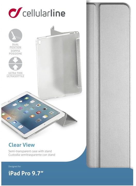 CellularLine CLEAR VIEW průhledný kryt se stojánkem pro iPad Pro 9,7&quot;, stříbrná_345274226