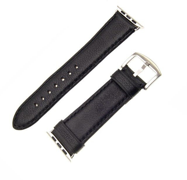 FIXED Berkeley kožený řemínek pro Apple Watch 42mm a 44mm se stříbrnou sponou, velikost L, černý_730360024