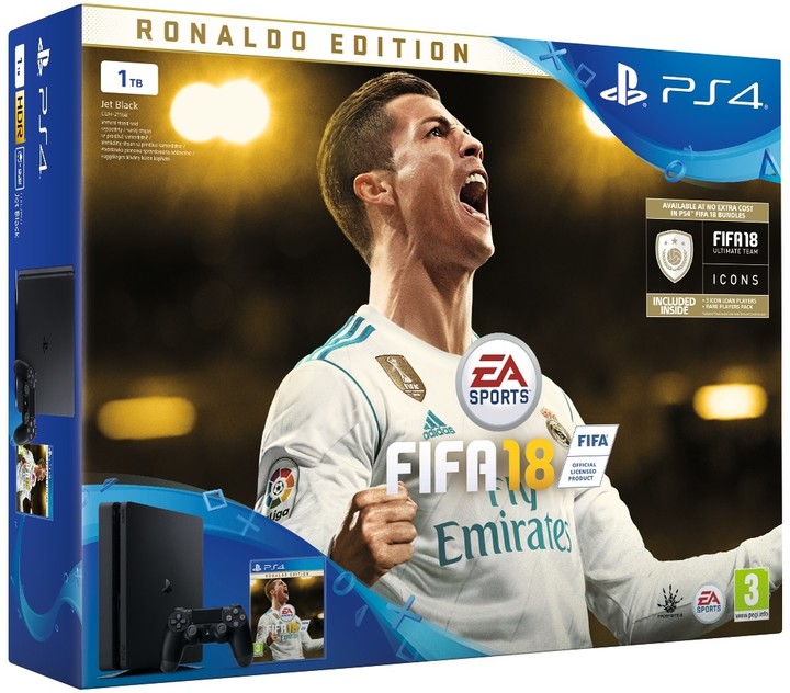 PlayStation 4 Slim, 1TB, černá + FIFA 18 Ronaldo Edition_577951061