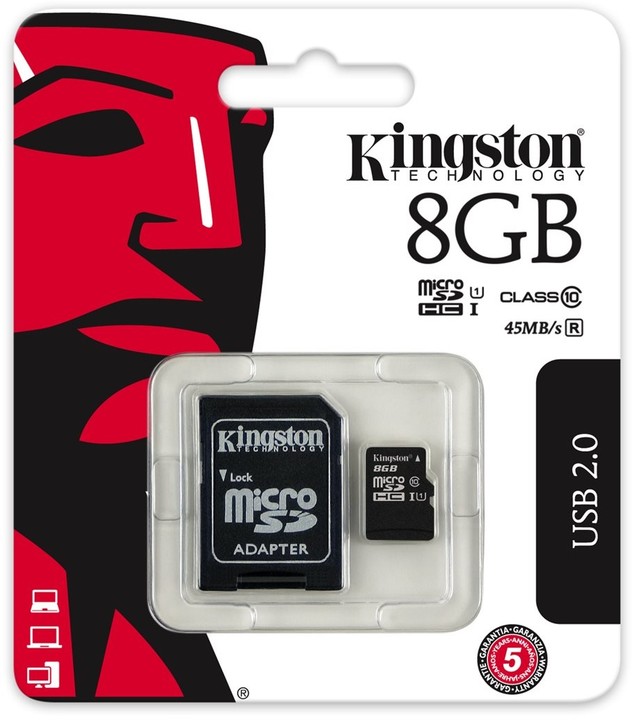 Kingston Micro SDHC 8GB Class 10 UHS-I + SD adaptér_314619183