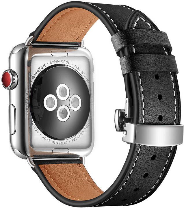 MAX kožený řemínek pro Apple Watch 4/5, 40mm, černá_1219490283