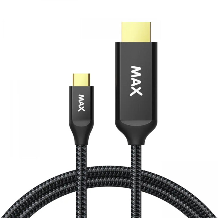 MAX kabel USB-C - HDMI 2.0, opletený, 2m, černá