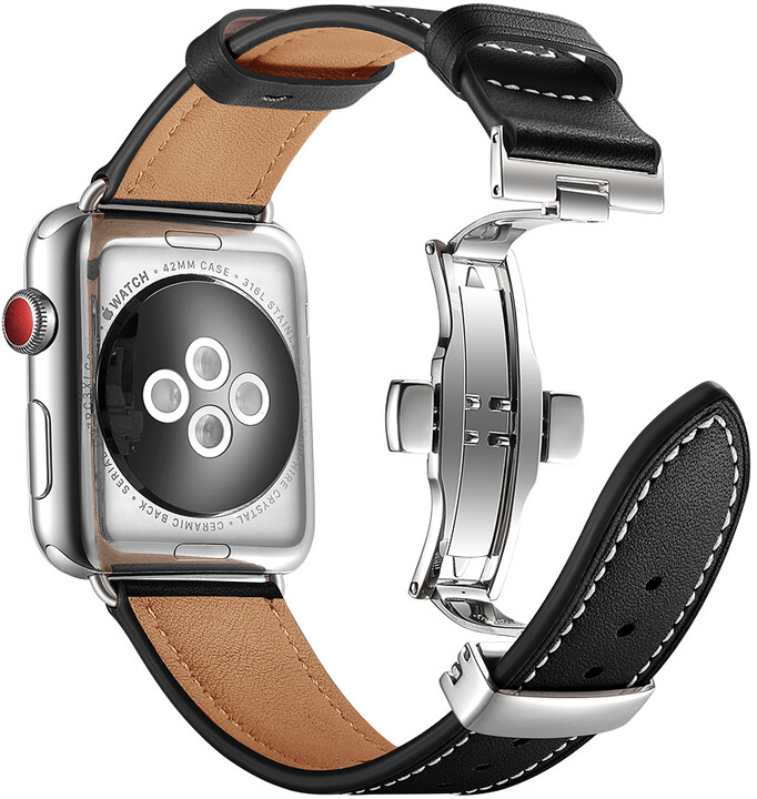 MAX kožený řemínek pro Apple Watch 4/5, 40mm, černá_1903640990