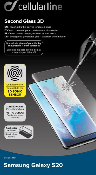 Cellularline Glass ochranné zaoblené tvrzené sklo pro Samsung Galaxy S20, černá_1740509700