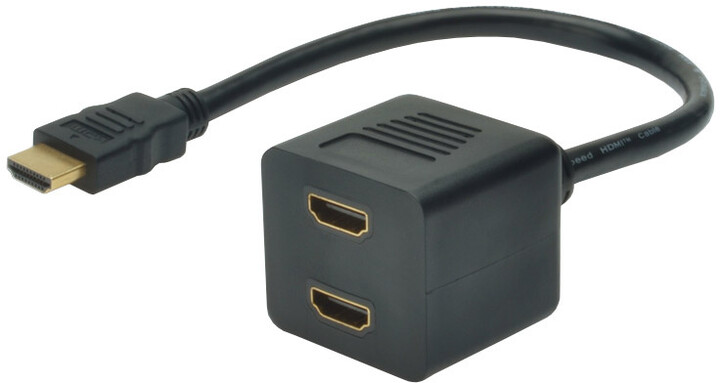 Digitus rozbočovač HDMI - 2x HDMI, M/F, pozlacené konektory, 20cm, černá_1494260526