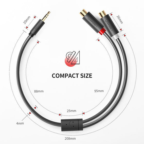 UGREEN kabel 3.5mm jack - 2x cinch (RCA), M/F, 25cm, šedá_1733123103