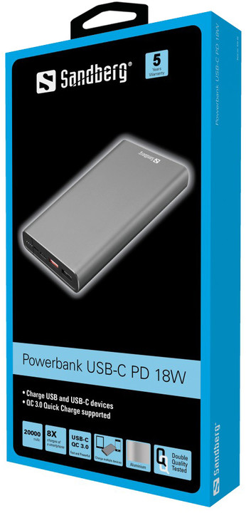 Sandberg Powerbank USB-C PD 18W, 20000 mAh, černá_555718584