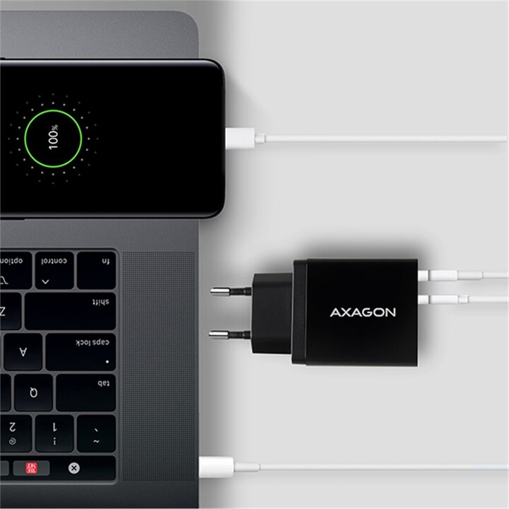 AXAGON síťová nabíječka PD &amp; QUICK, USB-A, USB-C PD, 22W, černá_454766284