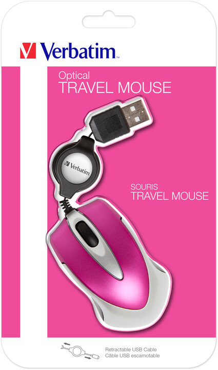 Verbatim Go Mini Optical Travel Mouse, růžová