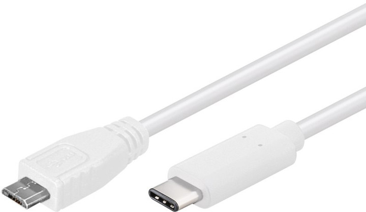 PremiumCord Kabel USB 3.1 konektor C/male - USB 2.0 Micro-B/male, bílý, 0,6m