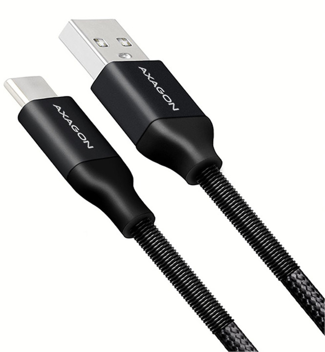 AXAGON SPRING USB-C - USB-A, 1m, 3A, oplet, černý_1704985388