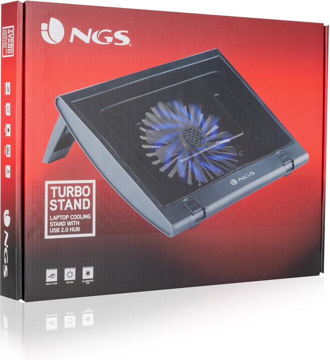 NGS chladící podstavec pro notebook TURBOSTAND, univerzální, USB hub, černá_338682730